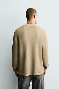 PRINTED WAFFLE WEAVE SWEATSHIRT