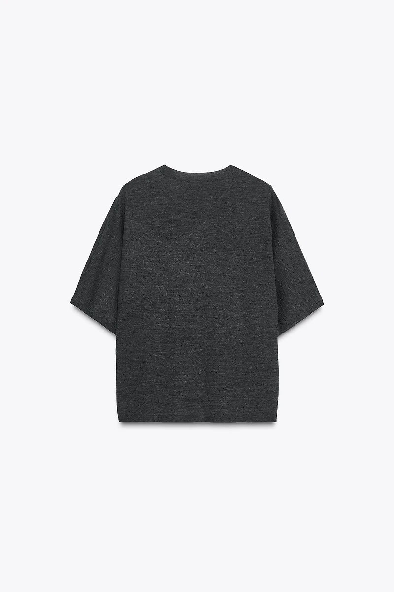 SHORT SLEEVE KNIT WOOL TOP