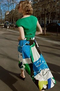 PLEATED PRINTED MIDI SKIRT