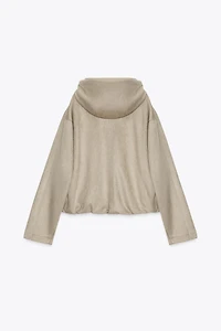 FAUX SUEDE HOODED BOMBER JACKET