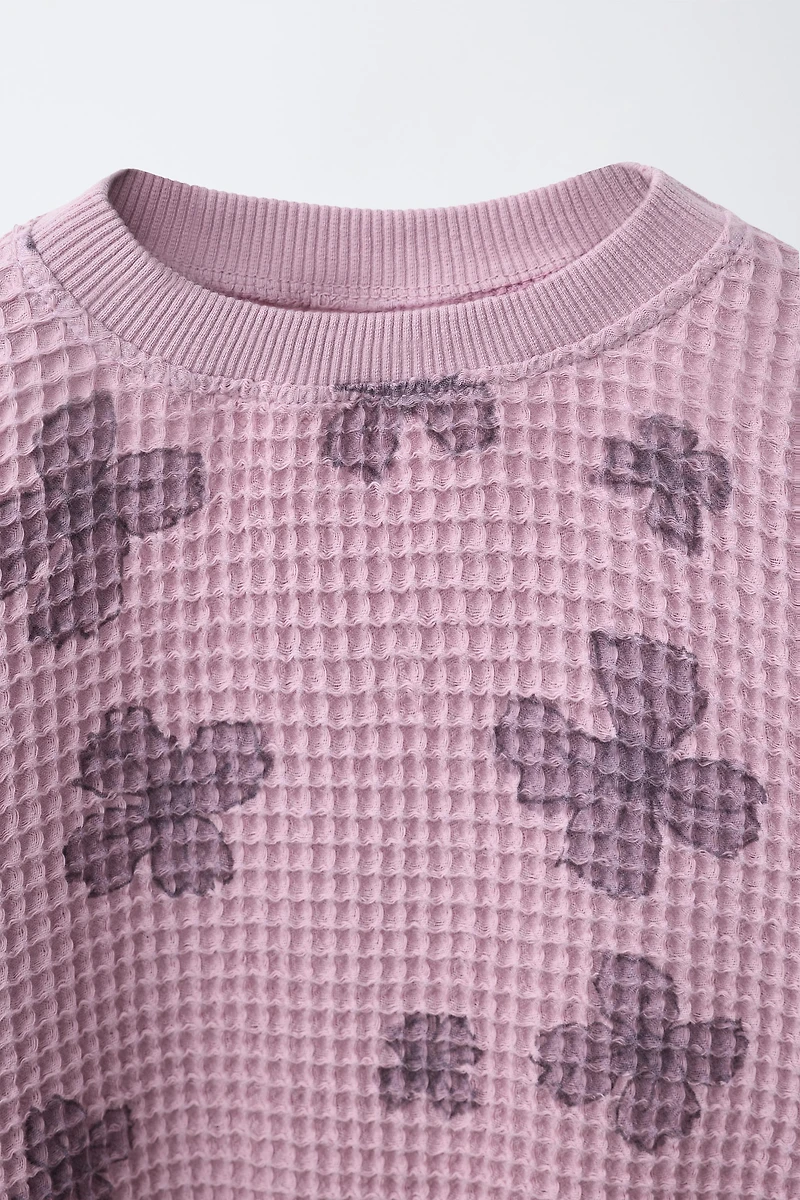 FLORAL WAFFLE KNIT SWEATSHIRT
