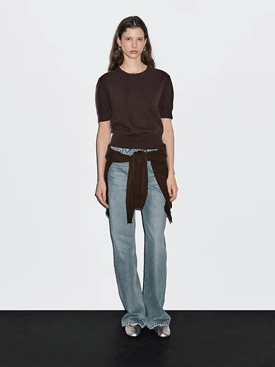 Short sleeve wool blend sweater