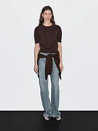 Short sleeve wool blend sweater