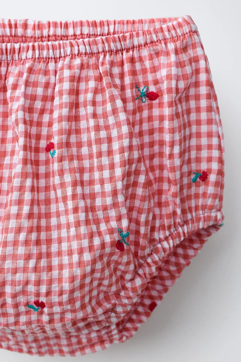 EMBROIDERED GINGHAM FLORAL DRESS AND PANTIES