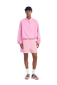 COMBINATION PLAID MID-LENGTH SWIMMING TRUNKS