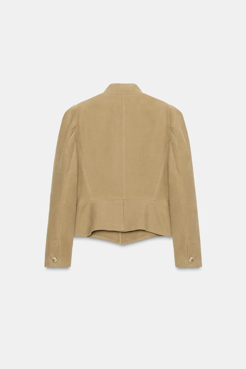 FAUX SUEDE BLAZER WITH PADDED SHOULDERS