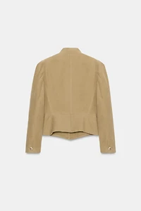 FAUX SUEDE BLAZER WITH PADDED SHOULDERS