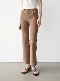 Cropped suede leather flare fit leggings