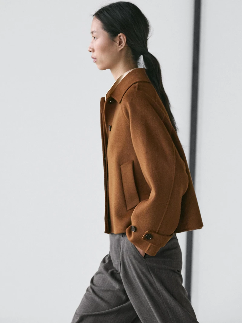 Short wool blend raglan sleeve coat