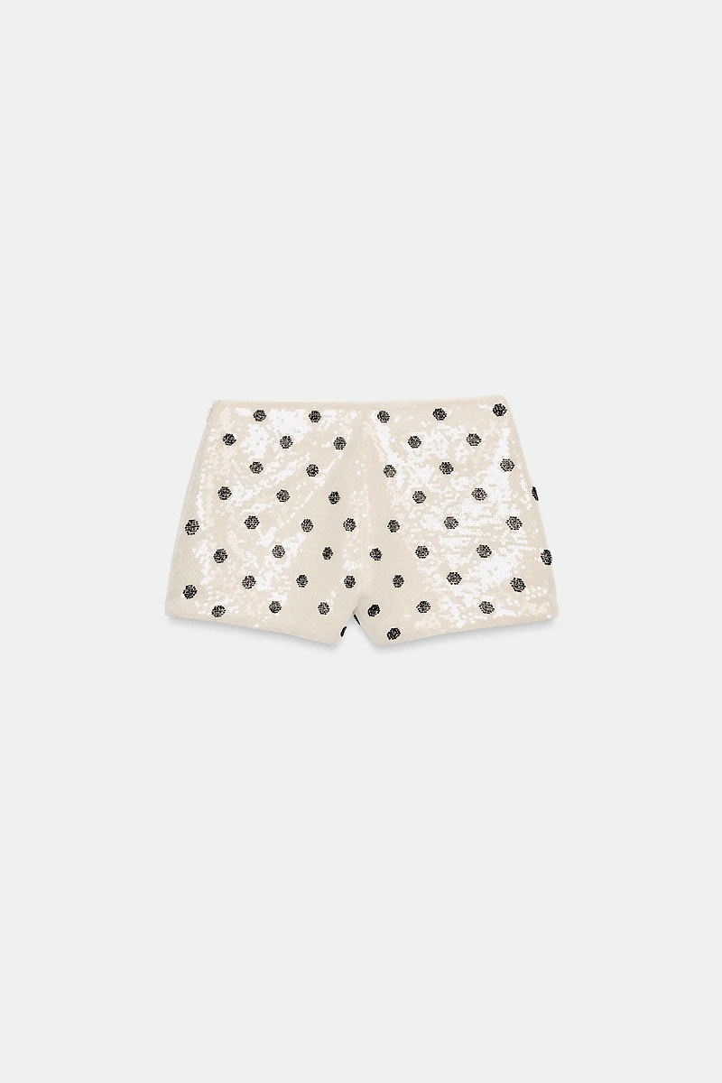 POLKA DOT SEQUIN MINI SHORTS