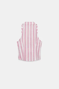 STRIPED BUTTON-FRONT WRAP TOP