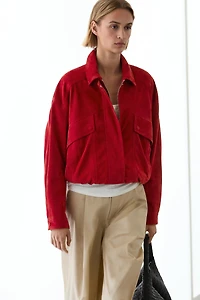 Suede leather bomber jacket with pocket details