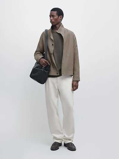 Linen blend bomber jacket with collar detail