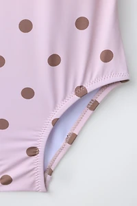 2-6 YEARS/ POLKA DOT SWIMSUIT WITH CONTRASTING PIPING