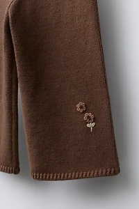 EMBROIDERED FLORAL KNIT PANTS
