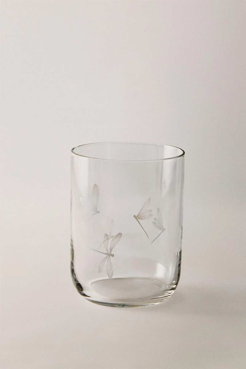 VERRE MOTIF LIBELLULE