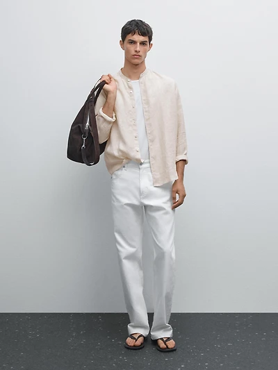 Regular-fit shirt with stand collar
