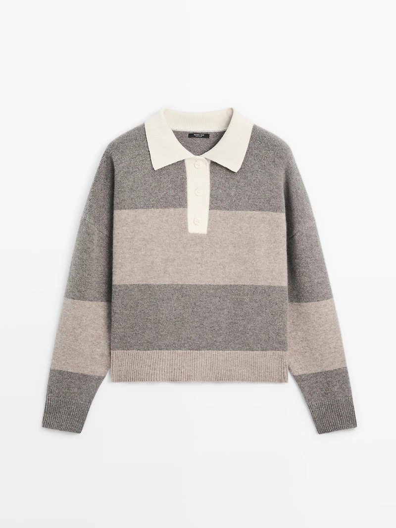 Striped wool blend polo sweater