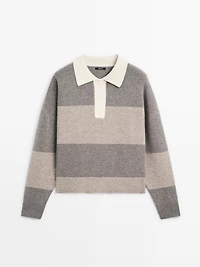 Striped wool blend polo sweater