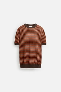 STRIPED OPEN KNIT T-SHIRT