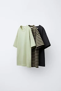 LOT TROIS T-SHIRTS RAYURES ET UNIS