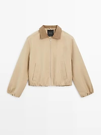 Short suede leather jacket with collar detail