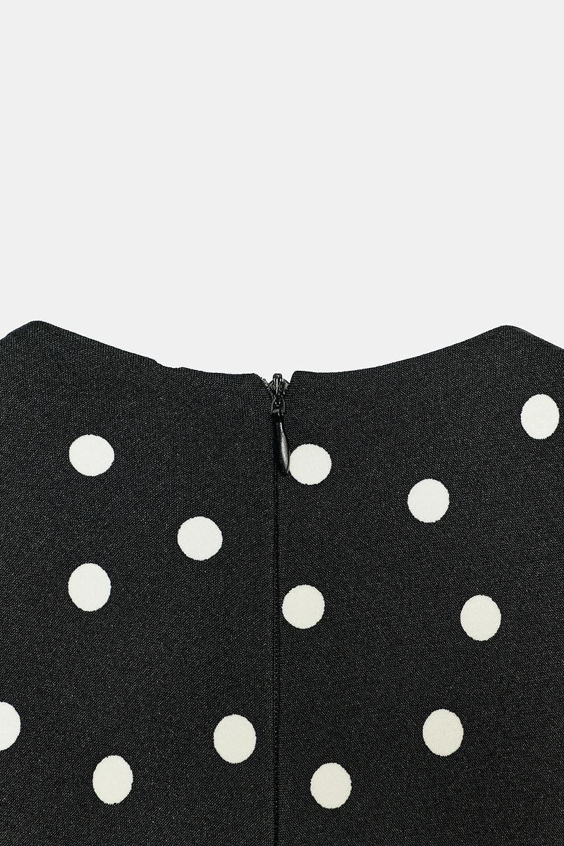 POLKA DOT MIDI DRESS WITH SHOULDER PADS