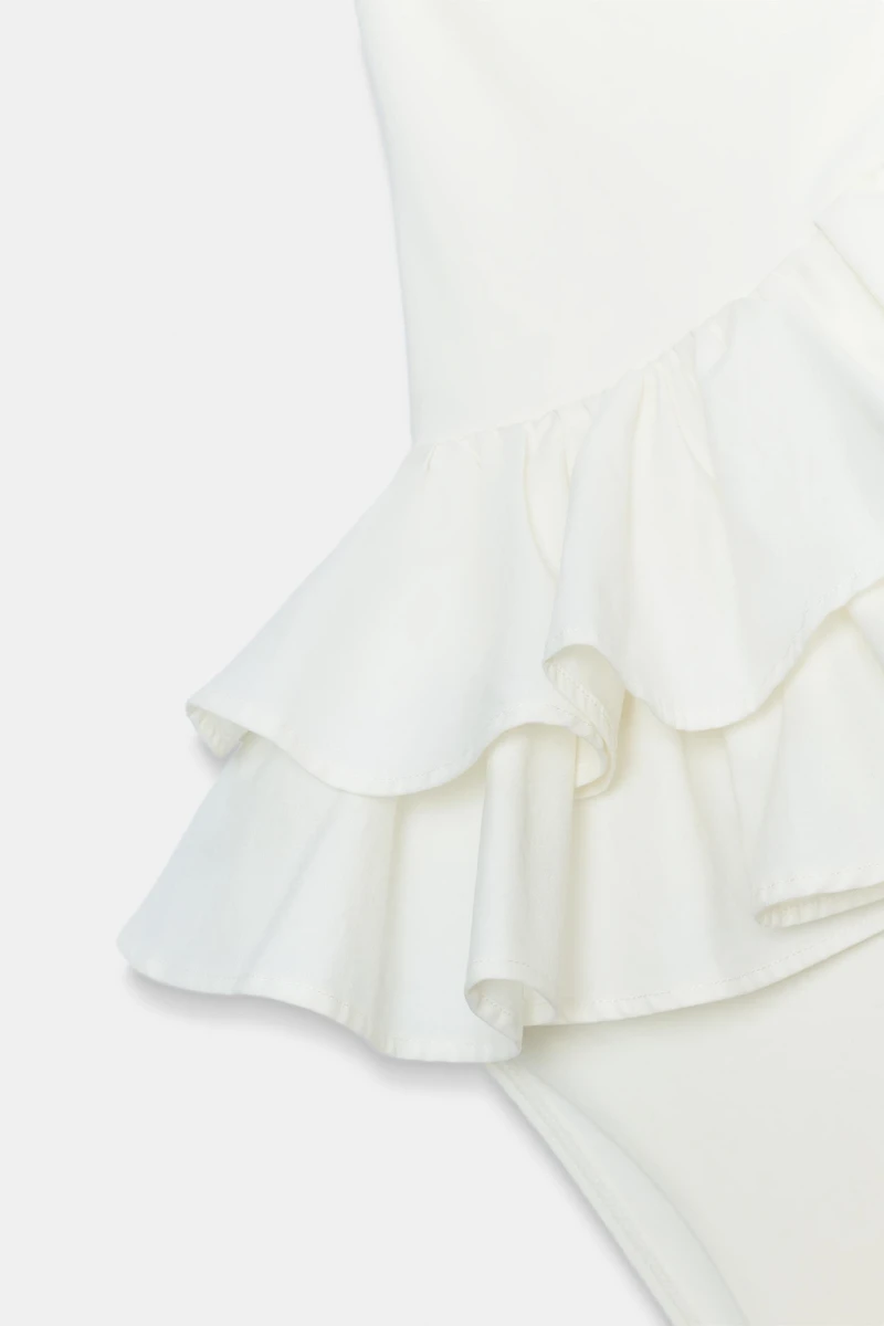 ASYMMETRIC RUFFLED BODYSUIT