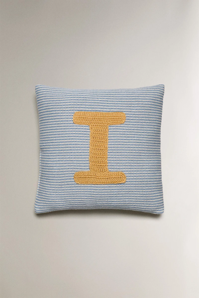 CHILDREN'S EMBROIDERED LETTER I THROW PILLOW
