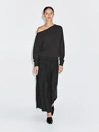 Wool blend knit sweater with asymmetric neckline