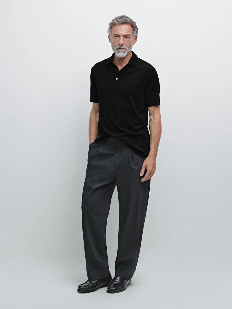 Short sleeve wool blend polo shirt