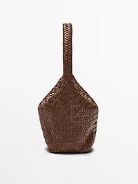 Nappa leather woven bucket bag