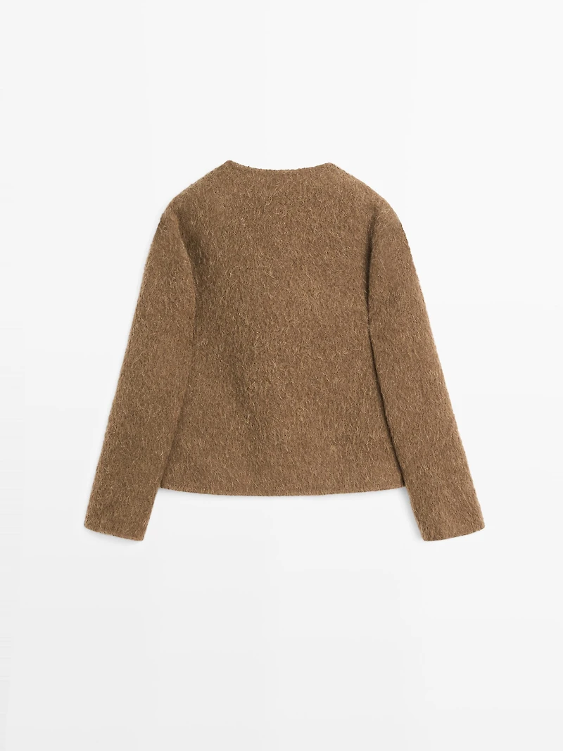 Alpaca and wool knit cardigan with brushed finish