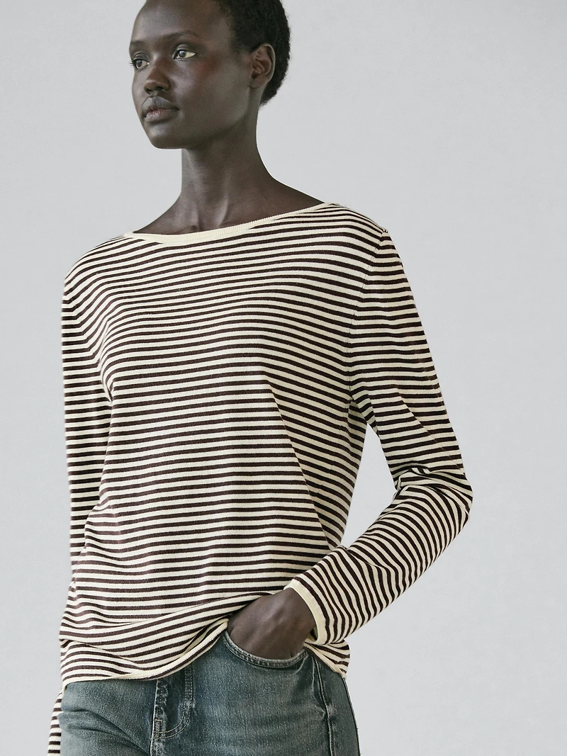 Striped long sleeve knit sweater