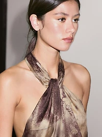 Printed satin fabric top