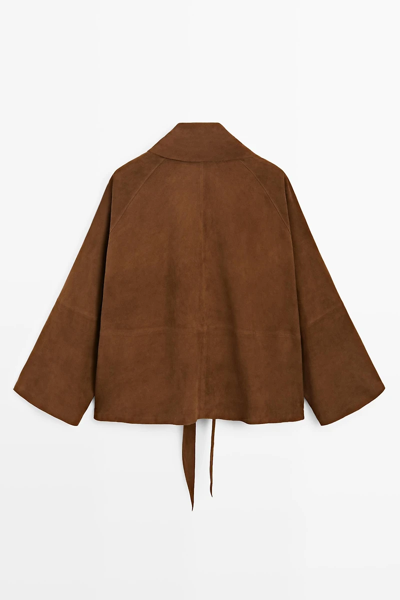 Suede leather wrap kimono