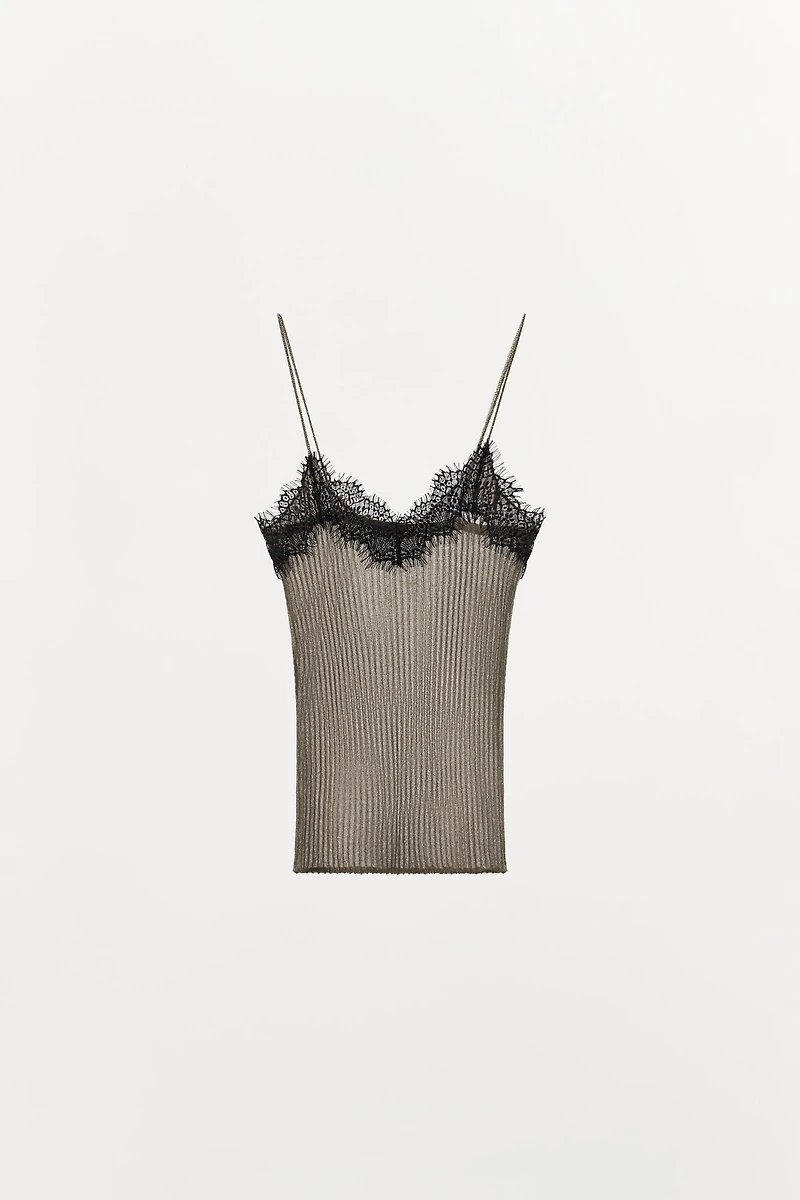 METALLIC THREAD LACE KNIT TOP