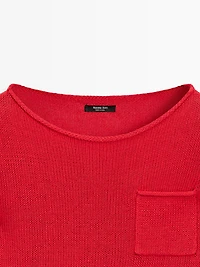 Cotton and linen knit sweater with pocket detail