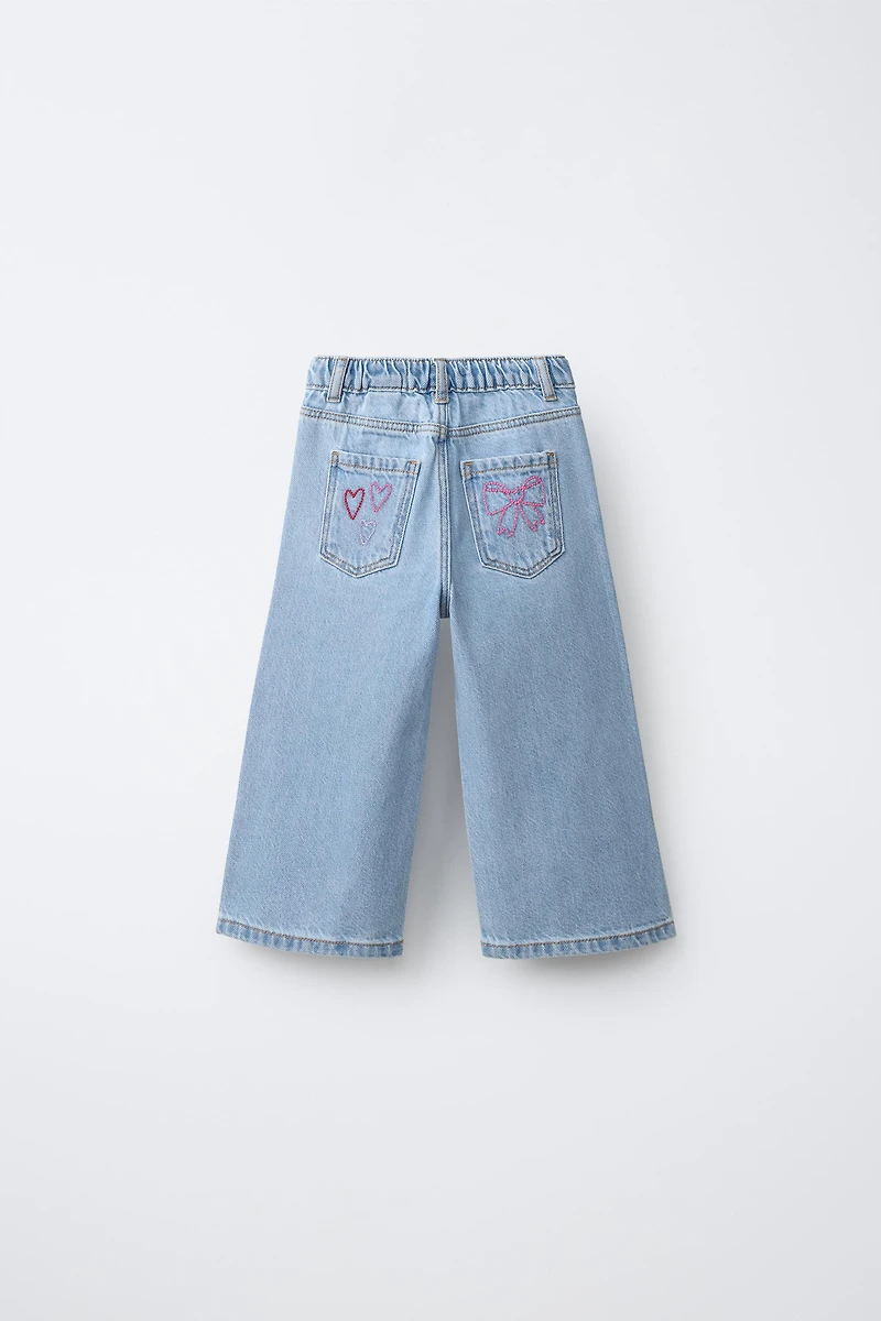 EMBROIDERED WIDE LEG JEANS