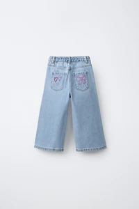 EMBROIDERED WIDE LEG JEANS