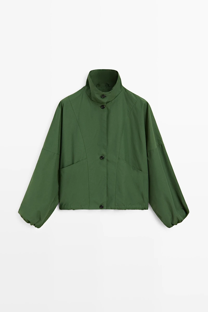 Bomber jacket with puff sleeves