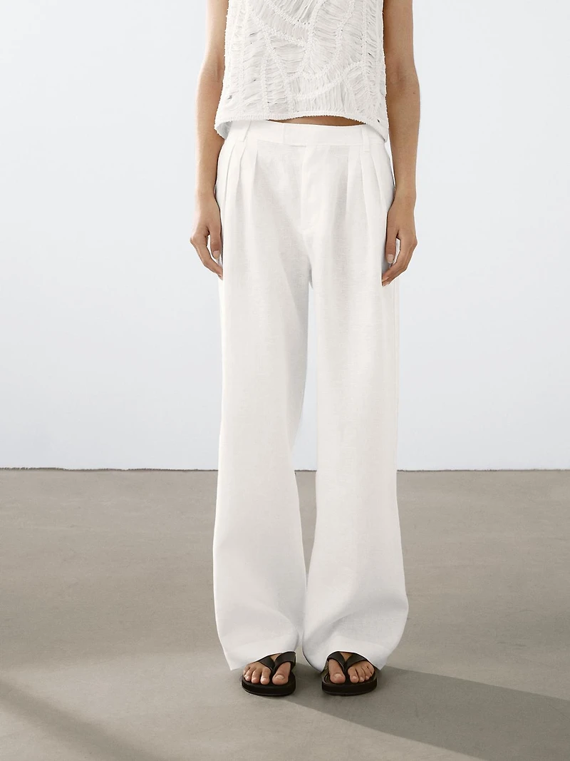 100% linen triple darted trousers