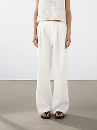 100% linen triple darted trousers