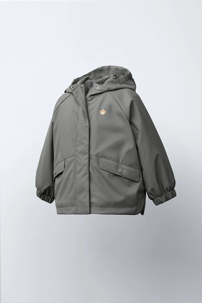 WATER-RESISTANT RUBBERIZED FLEECE-LINED RAINCOAT