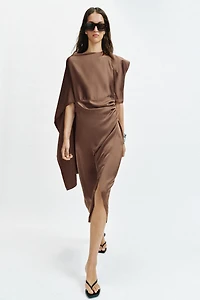 SATIN EFFECT CAPE MIDI DRESS