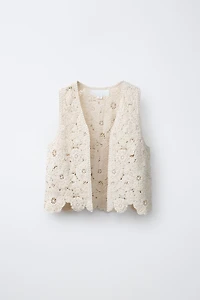 GILET FLEURS CROCHET FANTAISIE