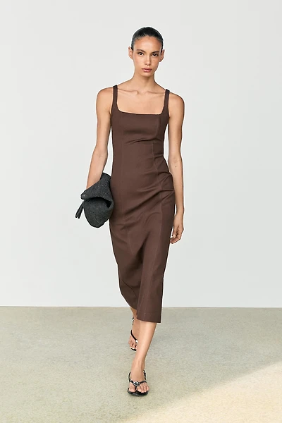 Cotton blend strappy midi dress