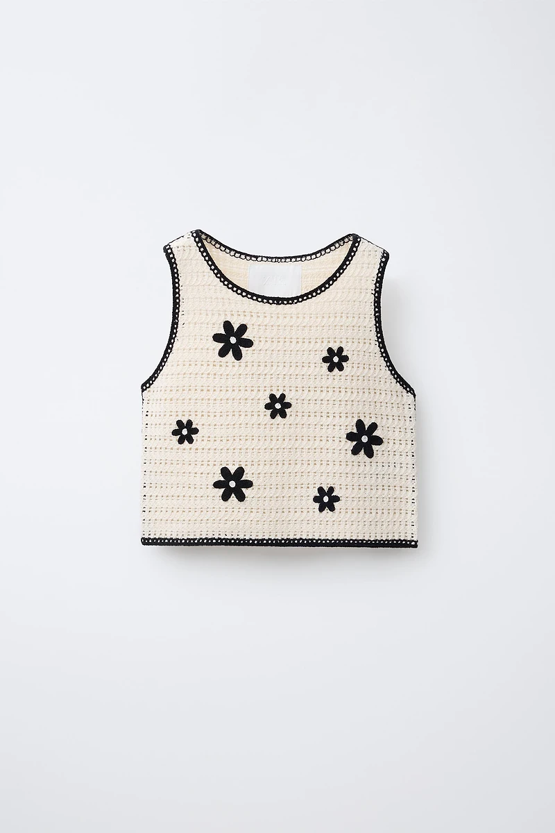 TOP EN MAILLE CROCHET FLEURS