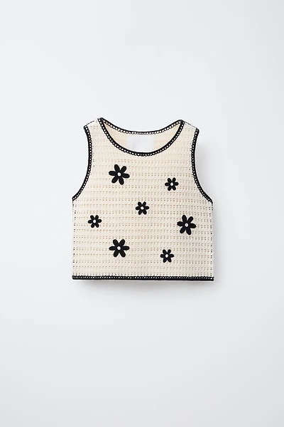 FLORAL CROCHET KNIT TOP