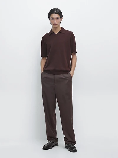 Cotton blend knit polo sweater